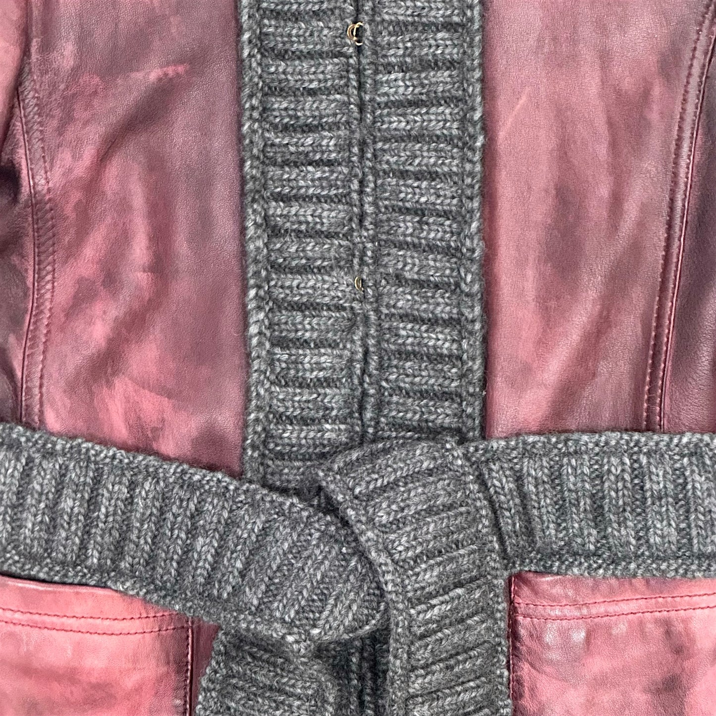 DOLCE & GABBANA 2000S RIBBED KNIT BURGUNDY LEATHER JACKET