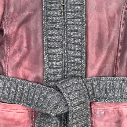 DOLCE & GABBANA 2000S RIBBED KNIT BURGUNDY LEATHER JACKET
