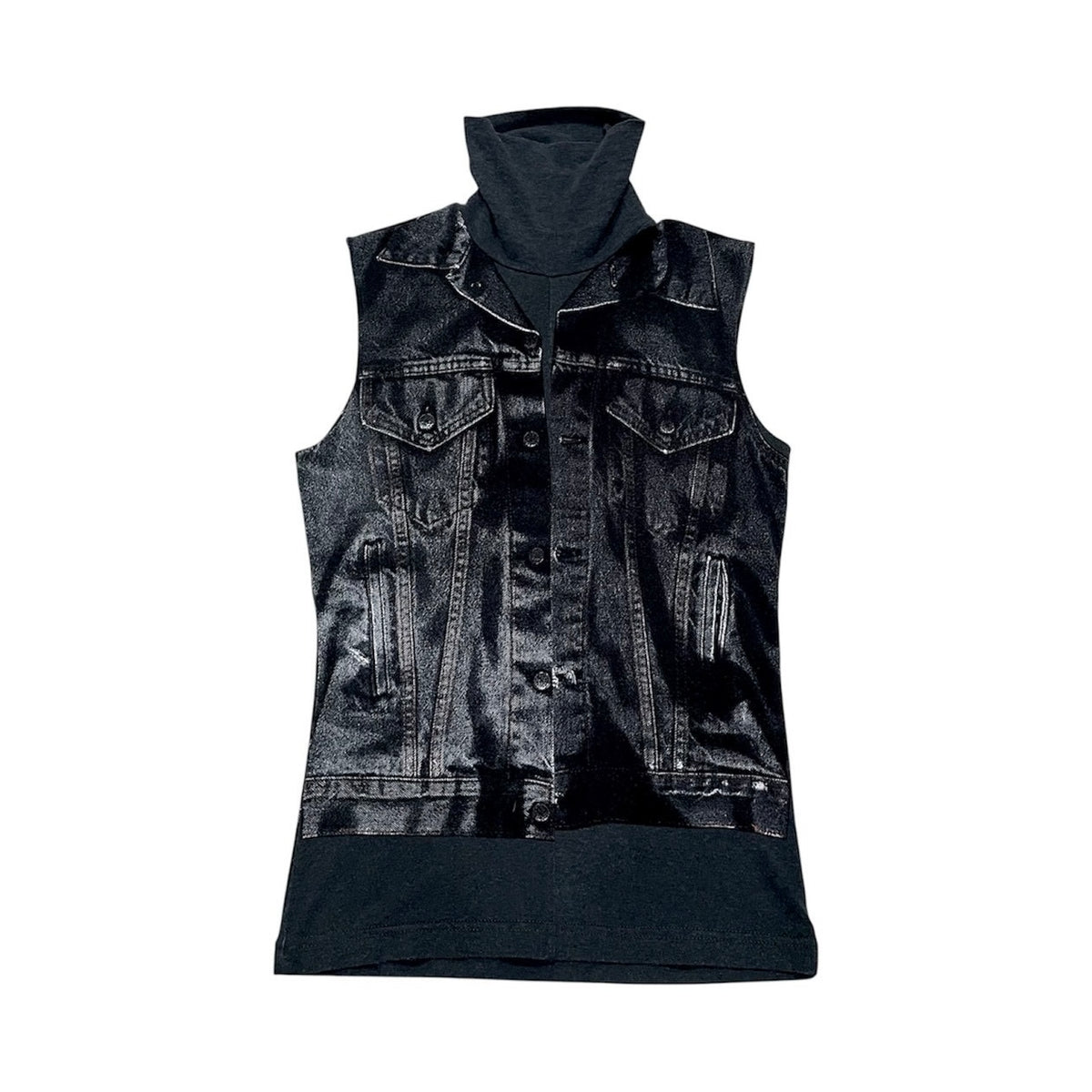 JEAN PAUL GAULTIER 1990S GREY TROMPE L’OEIL DENIM ILLUSION TOP