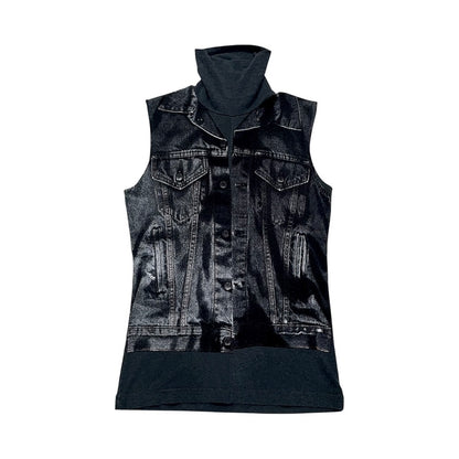 JEAN PAUL GAULTIER 1990S GREY TROMPE L’OEIL DENIM ILLUSION TOP