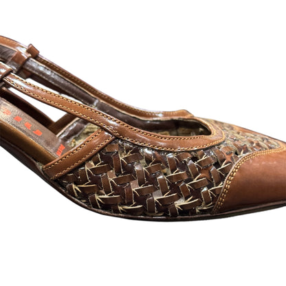 MIU MIU WOVEN BROWN SLINGBACK HEELS