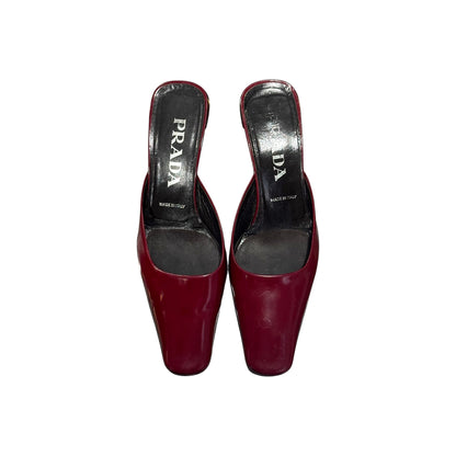 PRADA RED PATENT LEATHER MULES