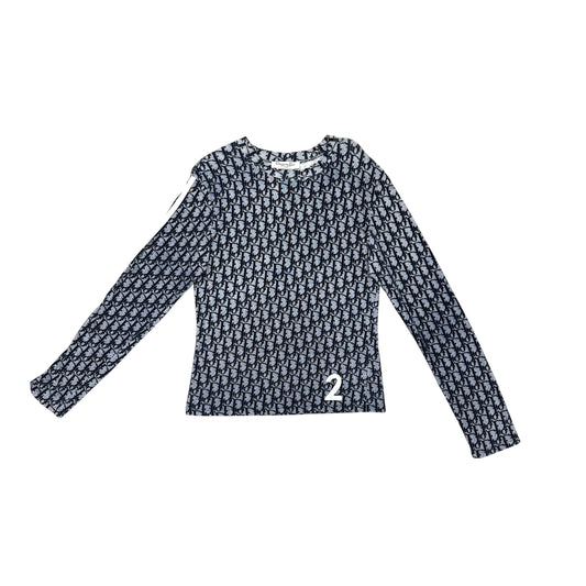 CHRISTIAN DIOR NAVY TROTTER MONOGRAM LONG SLEEVE TOP