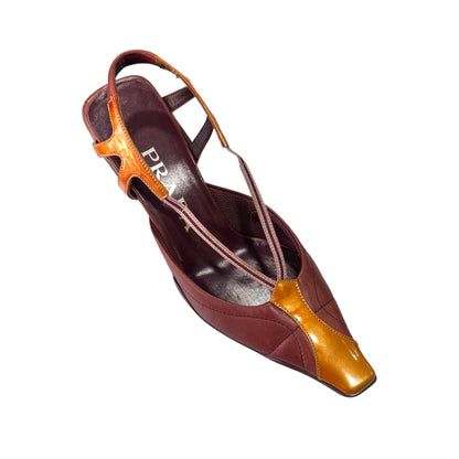 PRADA SS2000 BROWN BURGUNDY STRAPPY KITTEN HEELS