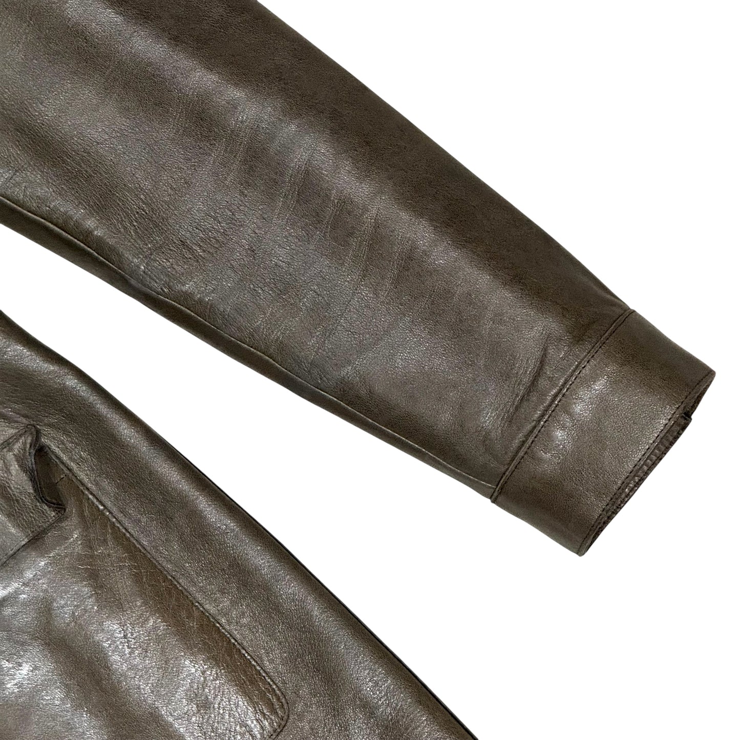PRADA 1999 OLIVE BIKER LEATHER COAT