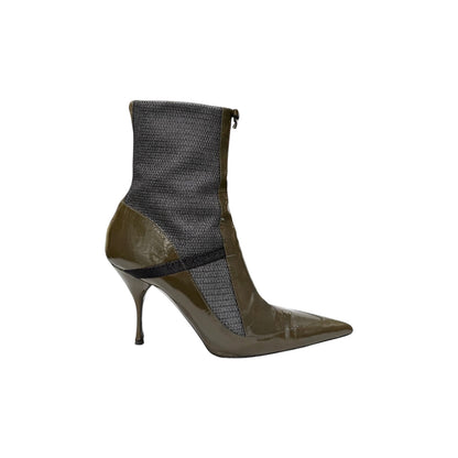 PRADA SPORT KHAKI PATENT LEATHER ANKLE BOOTS
