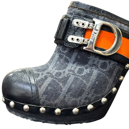 CHRISTIAN DIOR BY JOHN GALLIANO FLIGHT WOODEN MONOGRAM MULES