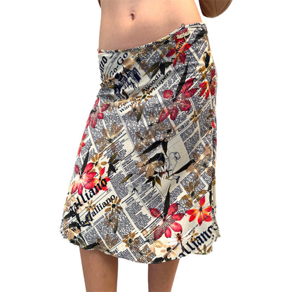 JOHN GALLIANO NEWSPAPER PRINTS SILK SKIRT