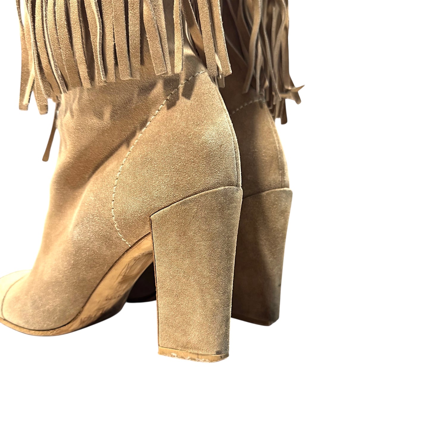MIU MIU FRINGE TAUPE SUEDE BOOTS