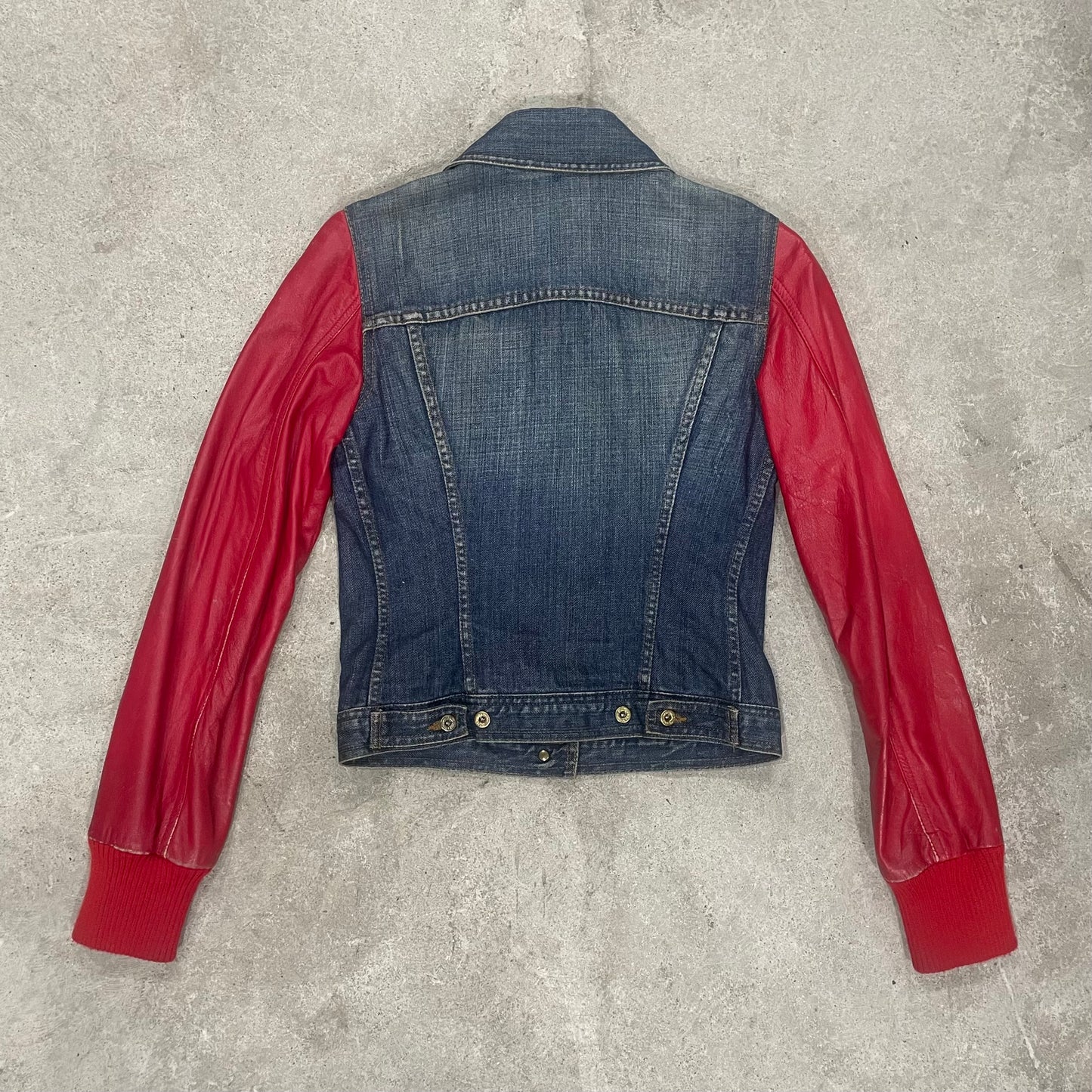 D&G Jean jacket with  red leather sleeve