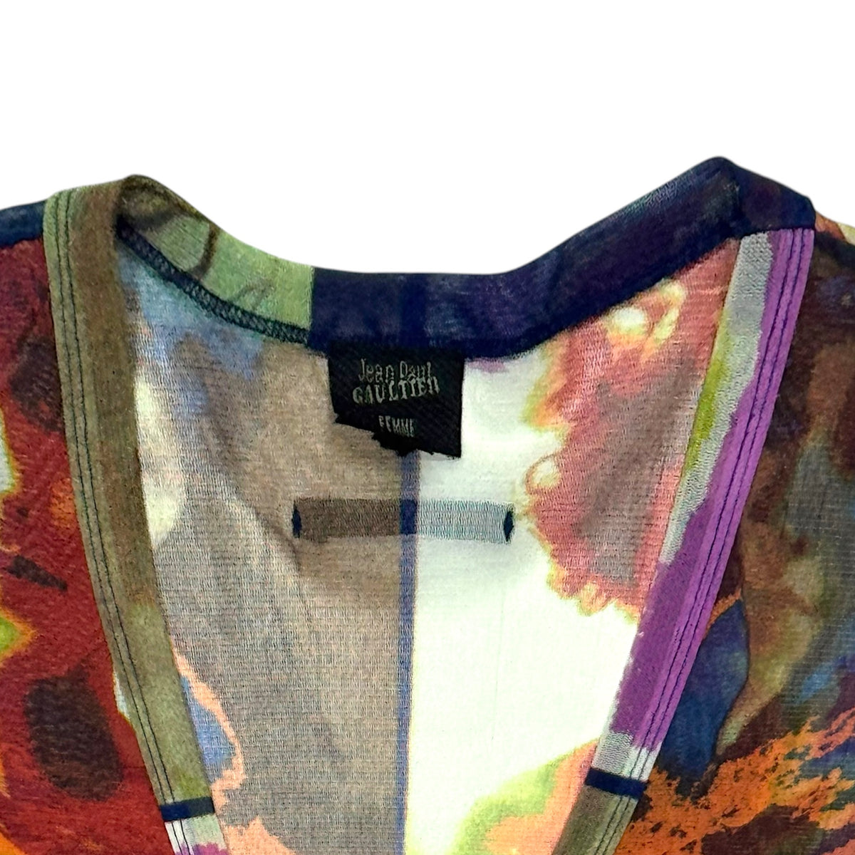 JEAN PAUL GAULTIER 2002 SOLEIL POP ART PORTRAIT MESH WRAP TOP