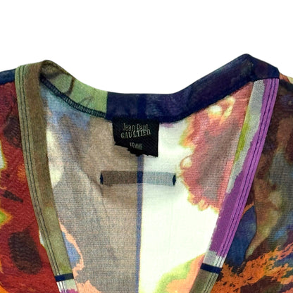 JEAN PAUL GAULTIER 2002 SOLEIL POP ART PORTRAIT MESH WRAP TOP