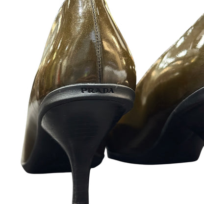 PRADA KHAKI PATENT LEATHER HEELS