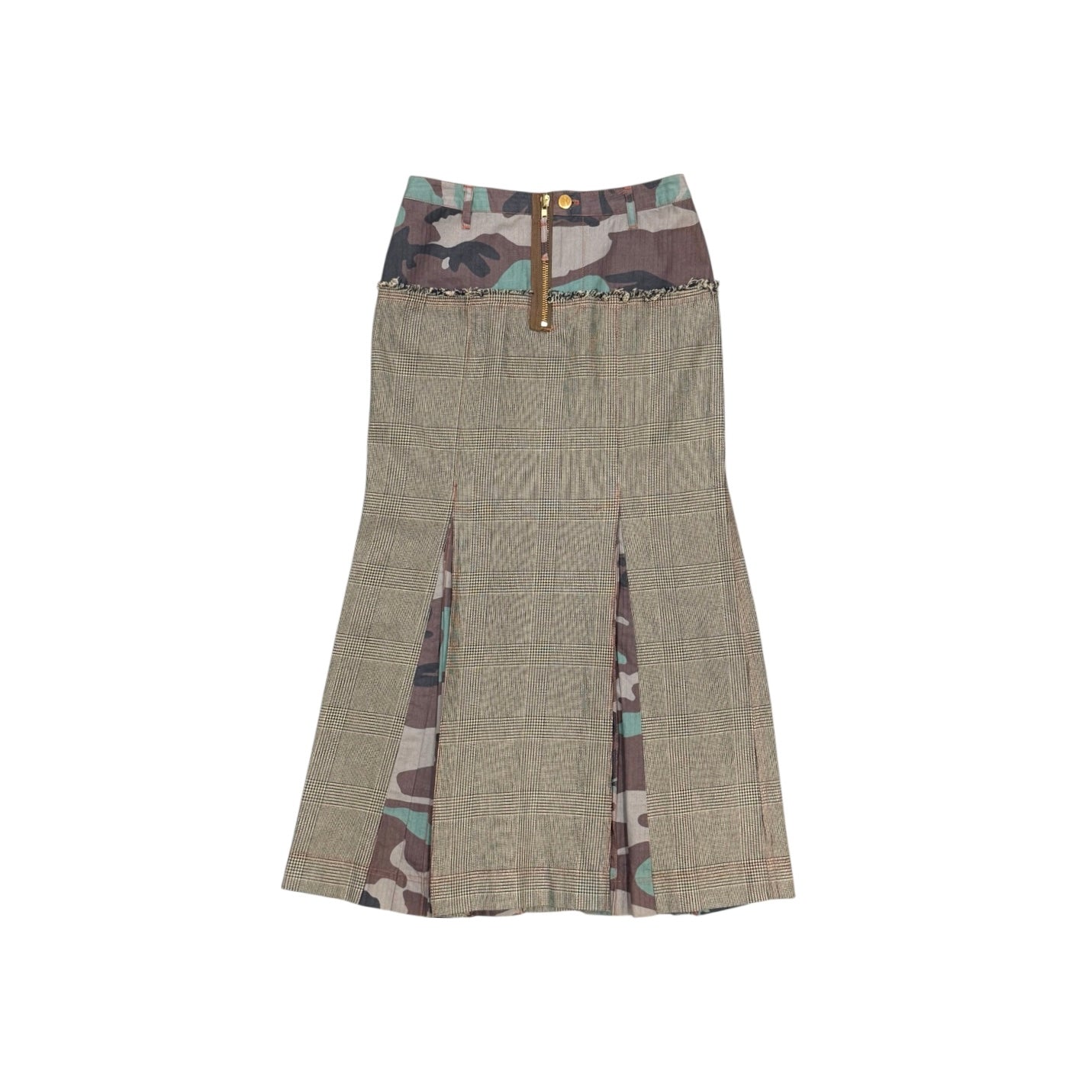 JEAN PAUL GAULTIER GLEN CHECK CAMOUFLAGE PLEATED SKIRT