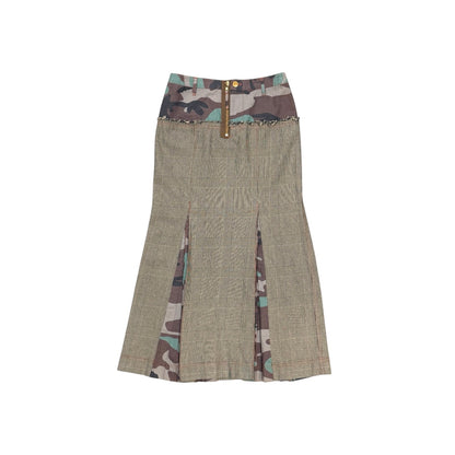 JEAN PAUL GAULTIER GLEN CHECK CAMOUFLAGE PLEATED SKIRT