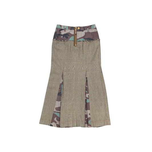 JEAN PAUL GAULTIER GLEN CHECK CAMOUFLAGE PLEATED SKIRT