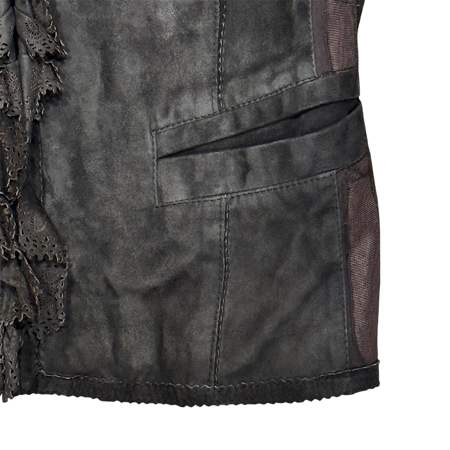 ROBERTO CAVALLI BROWN SUEDE RUFFLED JACKET