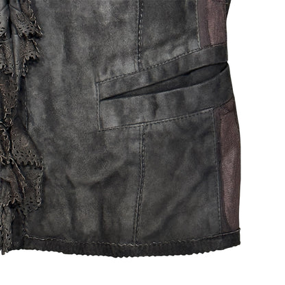ROBERTO CAVALLI BROWN SUEDE RUFFLED JACKET