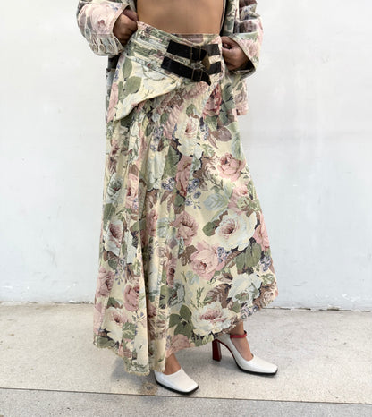 JUNYA WATANABE FLORAL SLIT BELT MAXI SKIRT