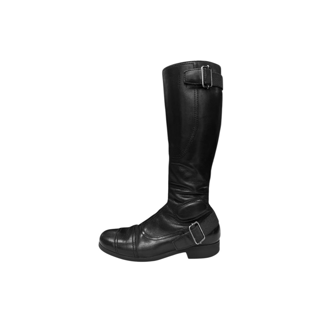MIUMIU 00S BLACK BUCKLE BIKER BOOTS