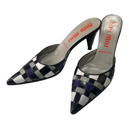 MIU MIU SS2001 MULTICOLOR WOVEN  LEATHER MULES