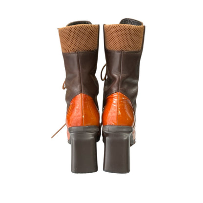 MIU MIU FW1999 LACE UP BROWN ORANGE BUBBLE SOLE BOOTS