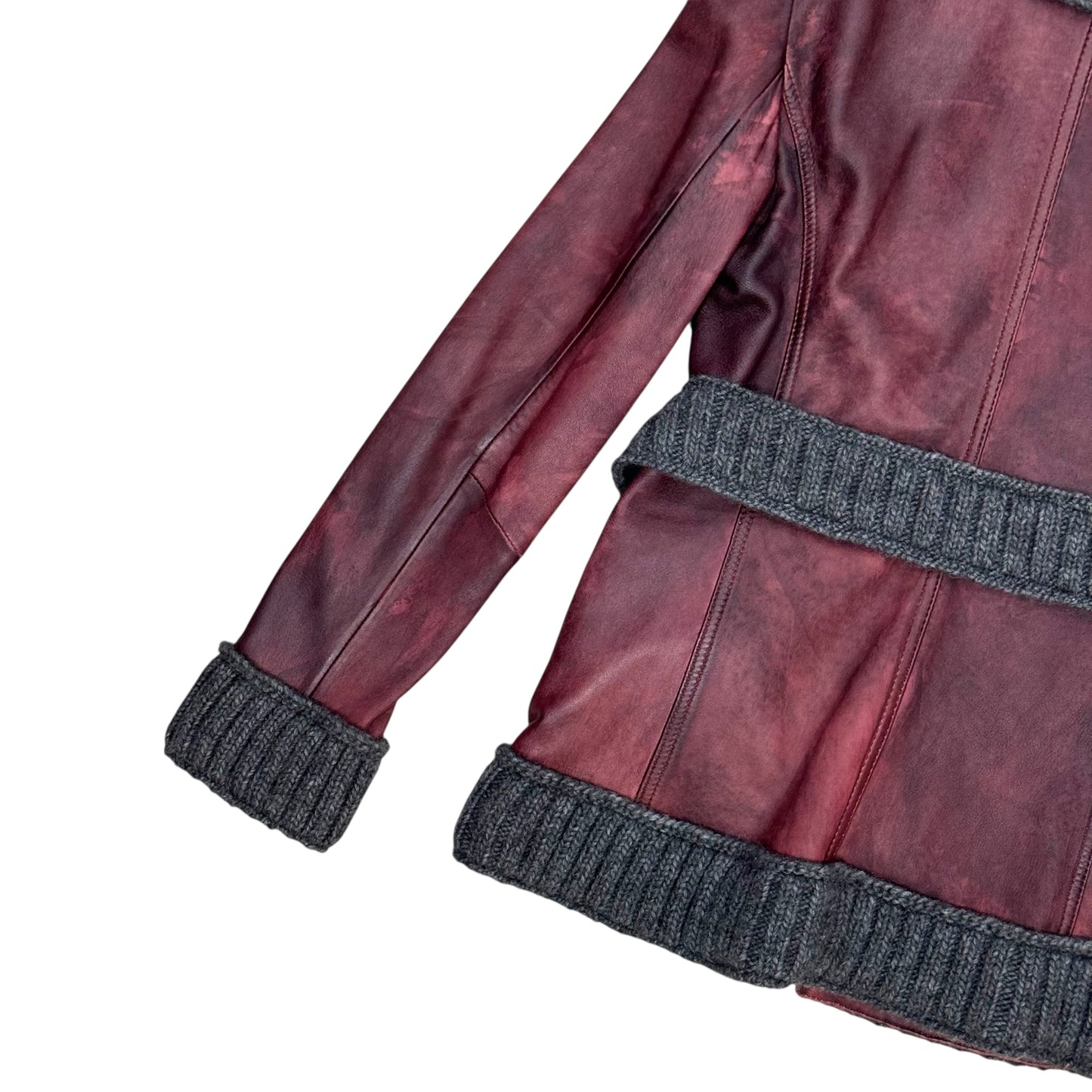 DOLCE & GABBANA 2000S RIBBED KNIT BURGUNDY LEATHER JACKET