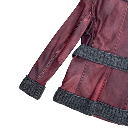 DOLCE & GABBANA 2000S RIBBED KNIT BURGUNDY LEATHER JACKET