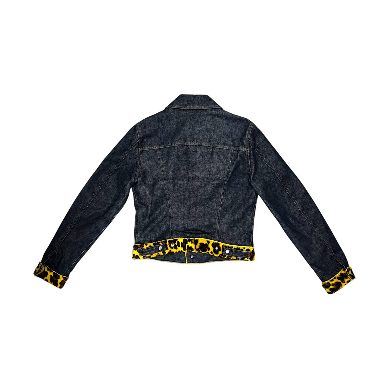 DOLCE & GABBANA YELLOW LEOPARD PRINTED DENIM JACKET