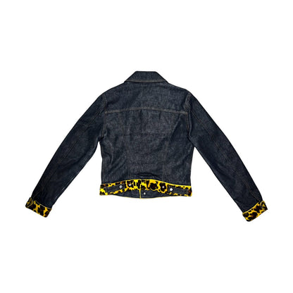 DOLCE & GABBANA YELLOW LEOPARD PRINTED DENIM JACKET