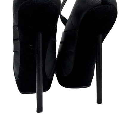 YVES SAINT LAURENT BLACK ELASTIC BANDAGE HEELS