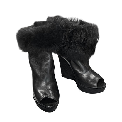 PRADA BLACK FUR WEDGE BOOTS