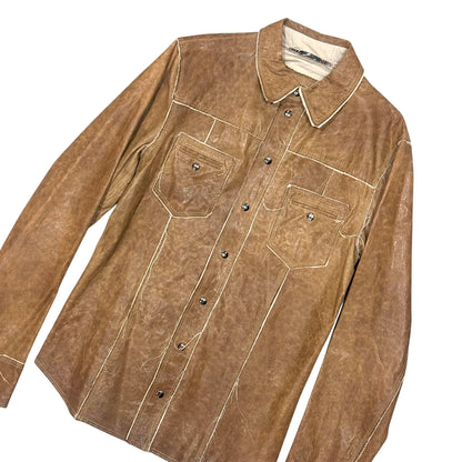 DOLCE & GABBANA BROWN LEATHER SHIRT