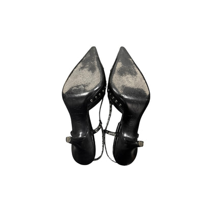 CHRISTIAN DIOR BLACK SLINGBACK KITTEN HEELS WITH GROMMET EMBELLISHMENT