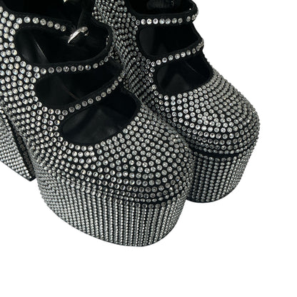 MARC JACOB KIKI SILVER RHINESTONE LEATHER ANKLE BOOTS