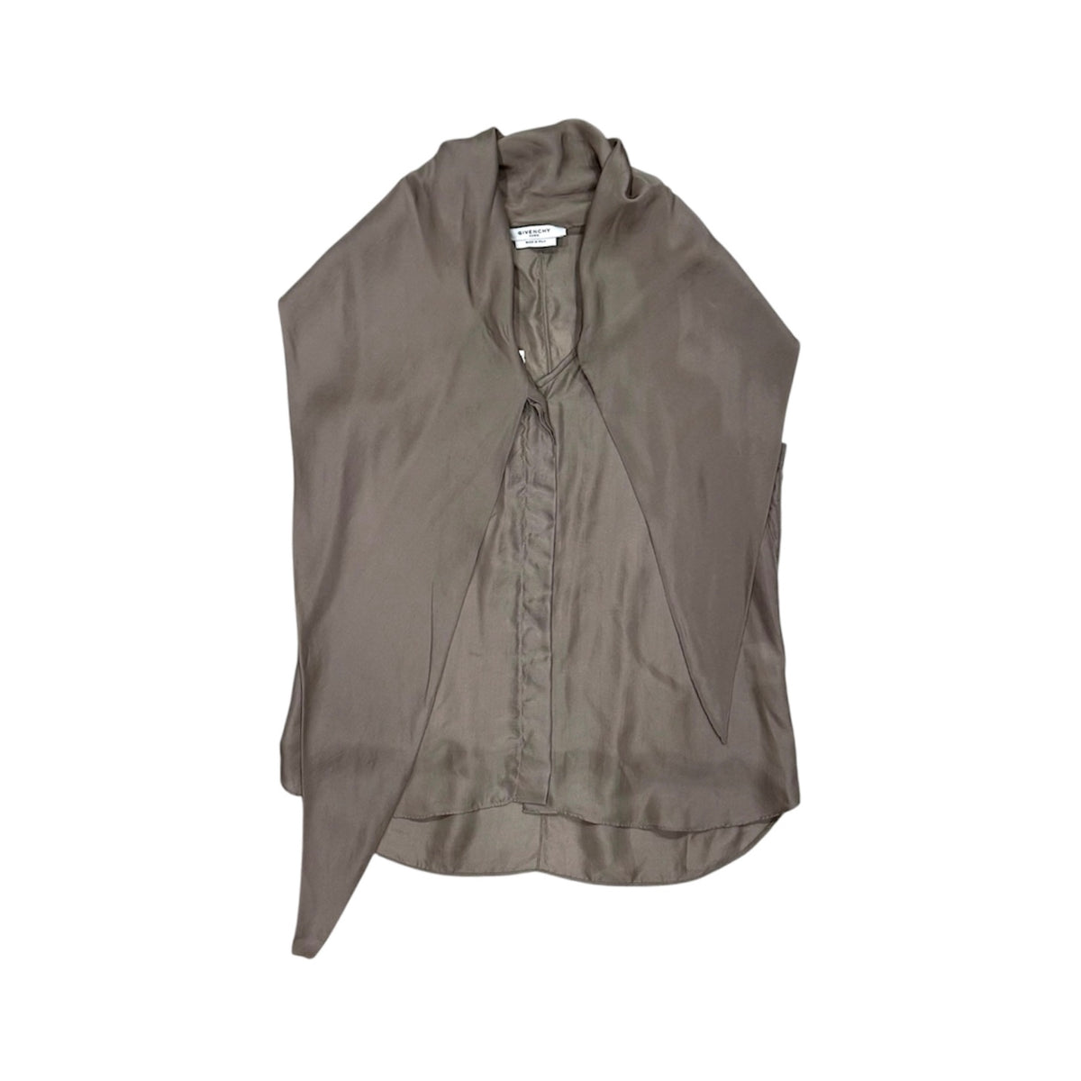 GIVENCHY TAUPE DRAPE SILK SCARF TOP