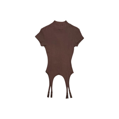 JEAN PAUL GAULTIER BROWN RIBBED KNIT BODYSUIT