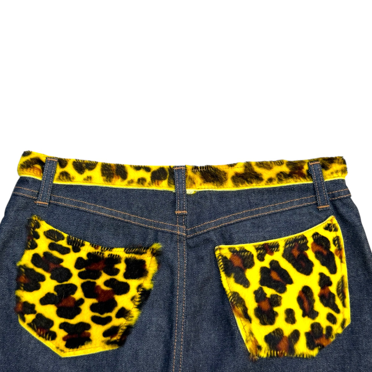 DOLCE & GABBANA LEOPARD FUR DENIM MINI SKIRT