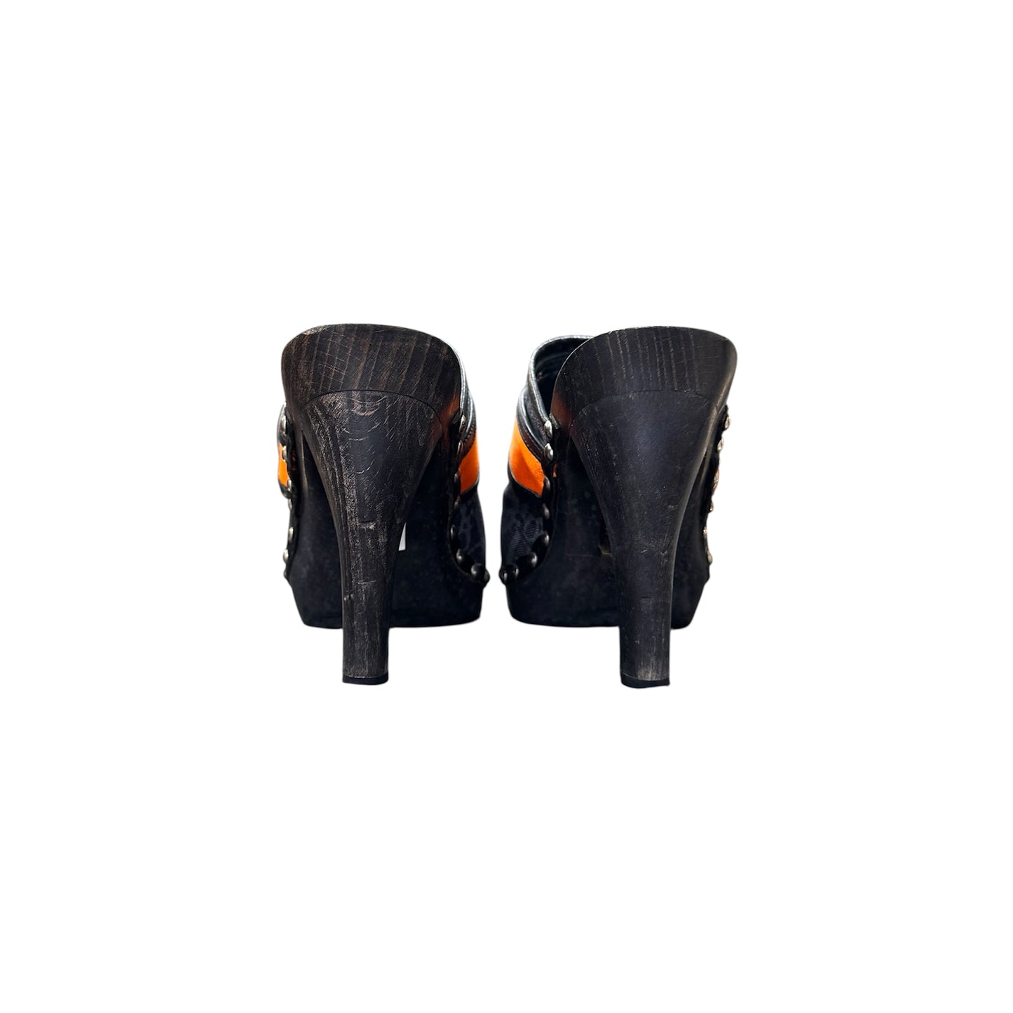 CHRISTIAN DIOR BY JOHN GALLIANO FLIGHT WOODEN MONOGRAM MULES