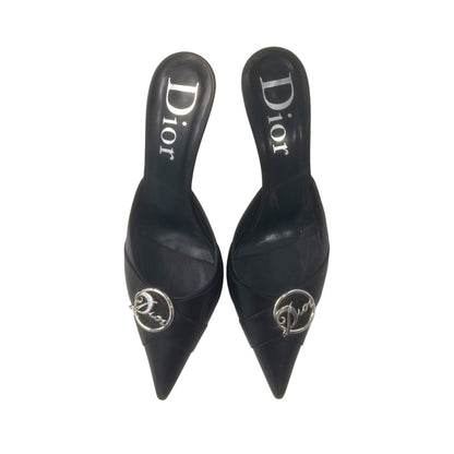 CHRISTIAN DIOR SLIVER LOGO BLACK MULES