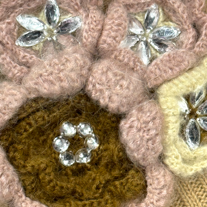 MOSCHINO TAN FLOWER KNIT CARDIGAN