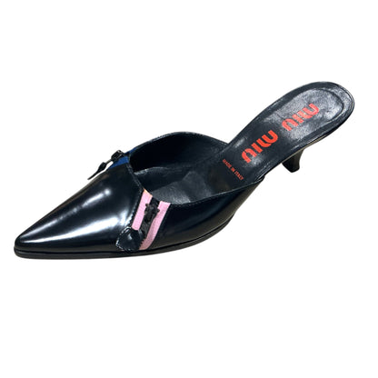 MIU MIU BLACK PINK & BLUE ZIPPER HEELS