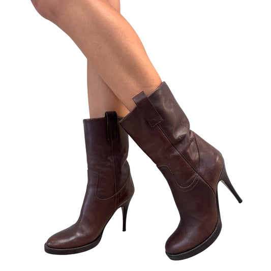 HAIDER ACKERMANN WESTERN BROWN LEATHER BOOTS