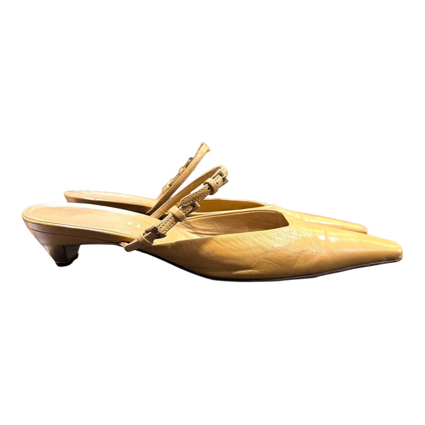 PRADA 2000S TAN BUCKLED MULES