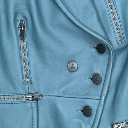 VIVIENNE WESTWOOD RED LABEL BLUE BLOUSON LEATHER JACKET