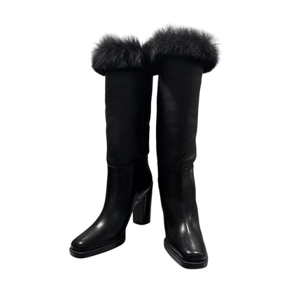 PRADA BLACK FUR HIGH BOOTS