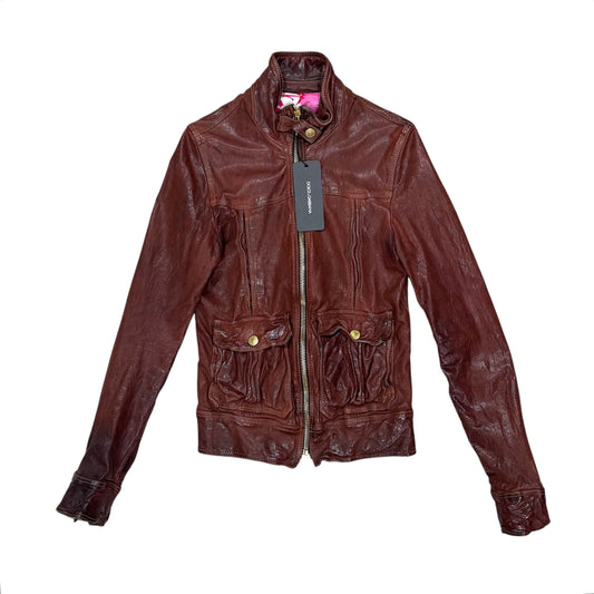 DOLCE & GABBANA BROWN DISTRESSED LEATHER JACKET