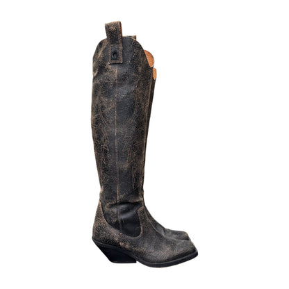 DIESEL DISTRESSED LEATHER KNEE HIGH COWBOY BOOTS