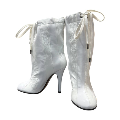 MAISON MARGIELA WHITE PATENT LEATHER WITH DRAWSTRING BOOTS