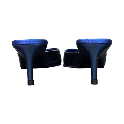 MIU MIU 2000S BLUE METALLIC LIGHT BOLT MULES